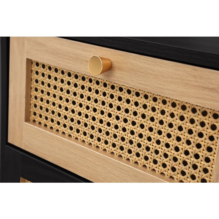 Croxley 2 Drawer Rattan Bedside Black