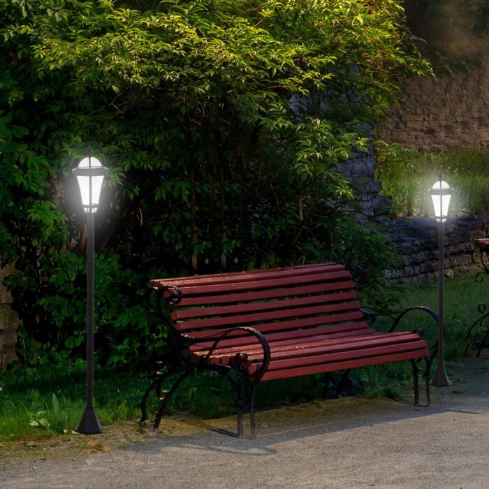 Outsunny 2 Pcs Led Garden Lights Lamp Post Solar Powered Lantern Patio Pathway Walkway Outdoor Water-resist Auto Switch 6-8 Hours Black