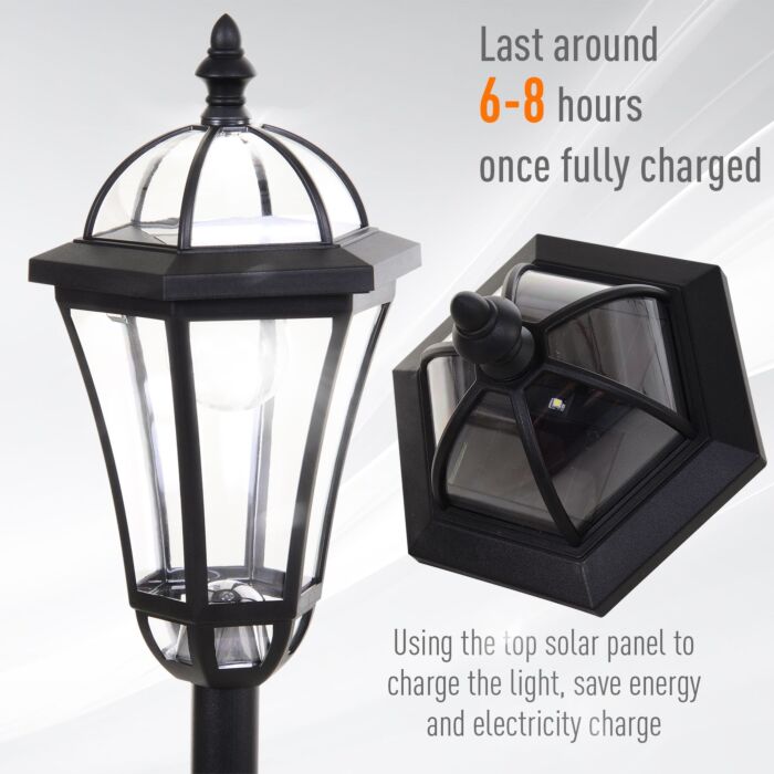 Outsunny 2 Pcs Led Garden Lights Lamp Post Solar Powered Lantern Patio Pathway Walkway Outdoor Water-resist Auto Switch 6-8 Hours Black