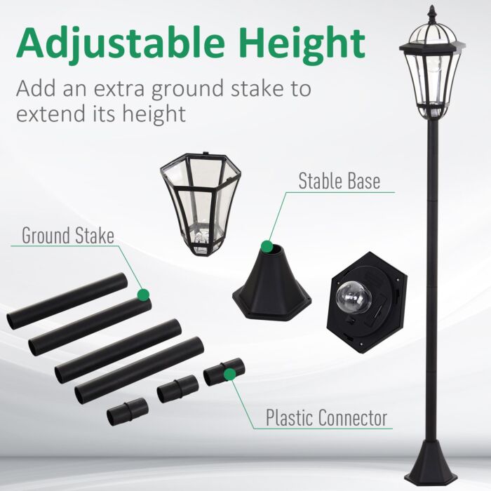 Outsunny 2 Pcs Led Garden Lights Lamp Post Solar Powered Lantern Patio Pathway Walkway Outdoor Water-resist Auto Switch 6-8 Hours Black
