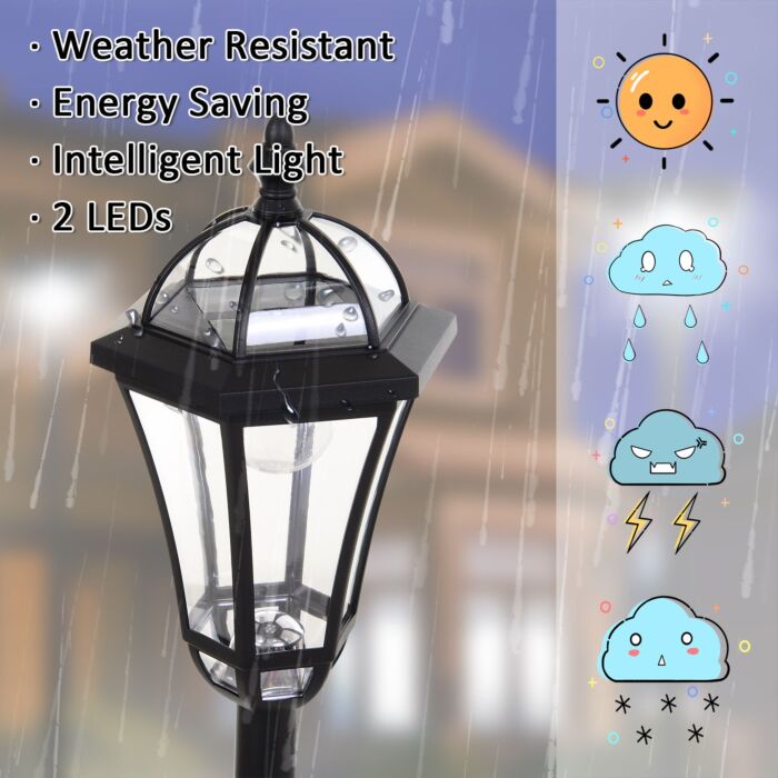 Outsunny 2 Pcs Led Garden Lights Lamp Post Solar Powered Lantern Patio Pathway Walkway Outdoor Water-resist Auto Switch 6-8 Hours Black