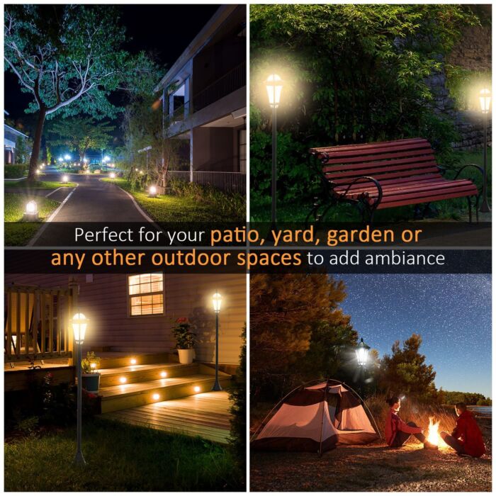 Outsunny 2 Pcs Led Garden Lights Lamp Post Solar Powered Lantern Patio Pathway Walkway Outdoor Water-resist Auto Switch 6-8 Hours Black