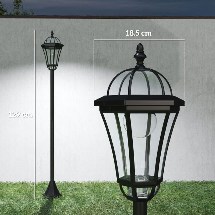 Outsunny 2 Pcs Led Garden Lights Lamp Post Solar Powered Lantern Patio Pathway Walkway Outdoor Water-resist Auto Switch 6-8 Hours Black
