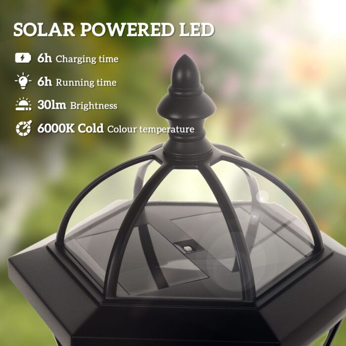 Outsunny 2 Pcs Led Garden Lights Lamp Post Solar Powered Lantern Patio Pathway Walkway Outdoor Water-resist Auto Switch 6-8 Hours Black