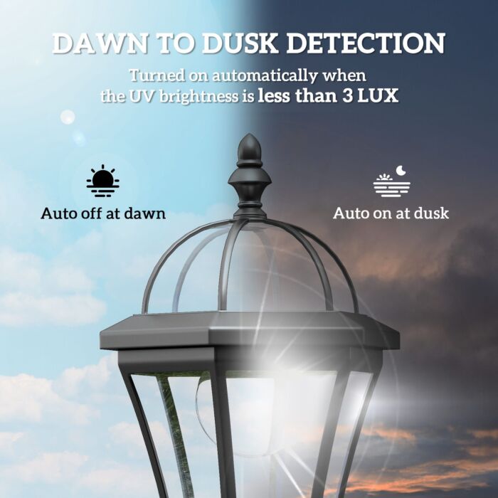 Outsunny 2 Pcs Led Garden Lights Lamp Post Solar Powered Lantern Patio Pathway Walkway Outdoor Water-resist Auto Switch 6-8 Hours Black