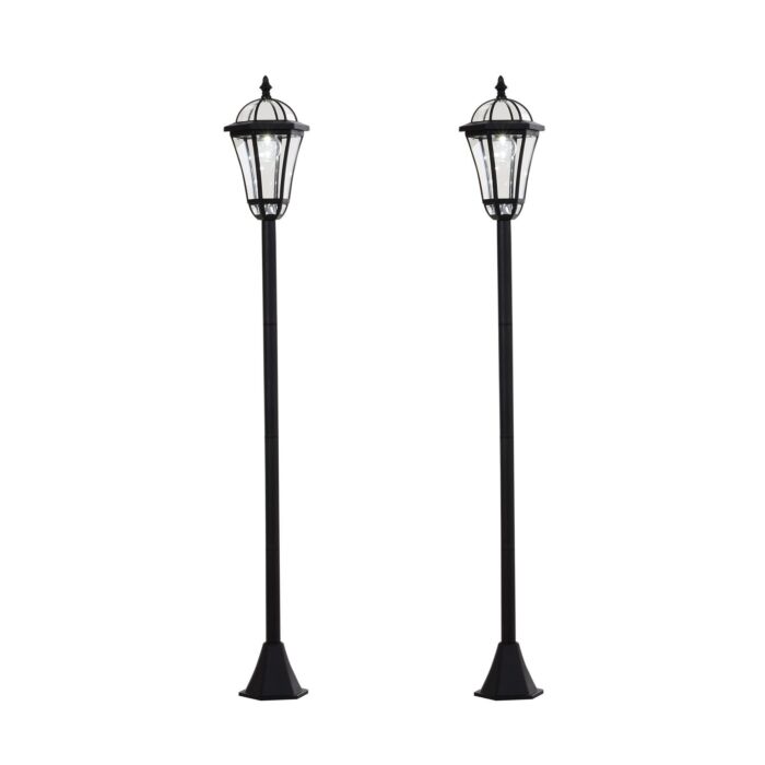 Outsunny 2 Pcs Led Garden Lights Lamp Post Solar Powered Lantern Patio Pathway Walkway Outdoor Water-resist Auto Switch 6-8 Hours Black