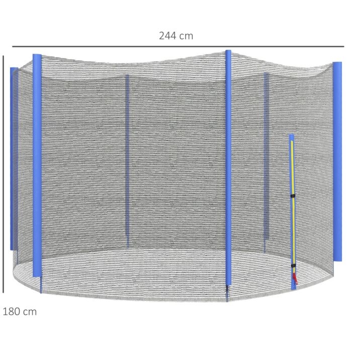 Sportnow 8ft Trampoline Net Replacement With 6 Plastic Pole Covers, Weather-resistant Trampoline Netting Replacement With Zipped Entrance, Poles Not Included, Blue