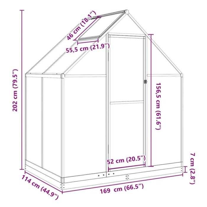 Vidaxl Greenhouse With Base Frame Silver 169x114x202 Cm Aluminium