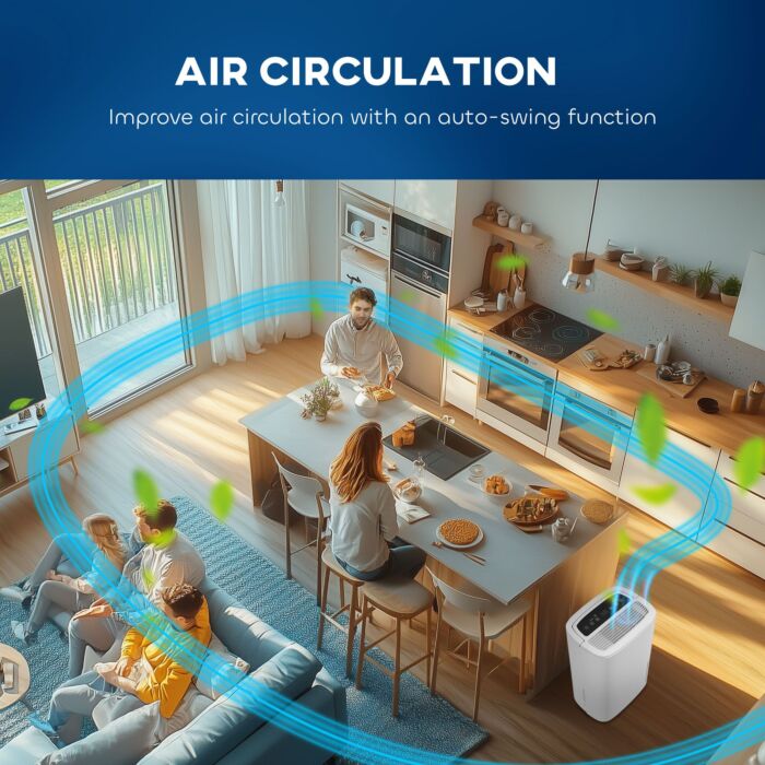 Homcom 20l/day Dehumidifier With Continuous Drainage, 5l Water Tank, 24h Timer, Digital Humidity Display, Humidity Light, Dehumidifier For Home Damp, Bedroom, Condensation, Mould, Laundry Drying