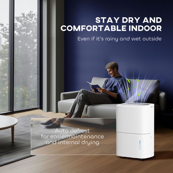 Homcom 20l/day Dehumidifier With Continuous Drainage, 5l Water Tank, 24h Timer, Digital Humidity Display, Humidity Light, Dehumidifier For Home Damp, Bedroom, Condensation, Mould, Laundry Drying