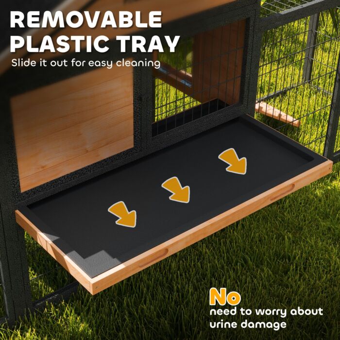 Pawhut Wooden Rabbit Hutch Outdoor With Steel Run, Wooden Guinea Pig Cage With Removable Plastic Tray, Asphalt Roof, Ramp