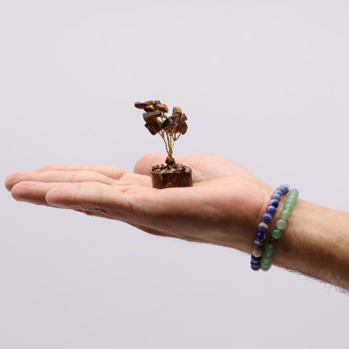 Mini Gemstone Tree On Wood Base - Tigereye (15 Stones)