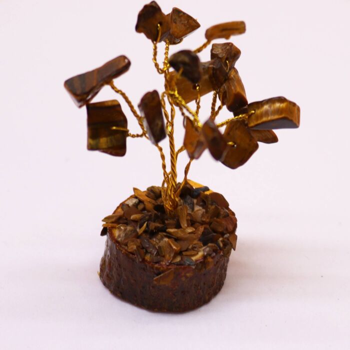 Mini Gemstone Tree On Wood Base - Tigereye (15 Stones)