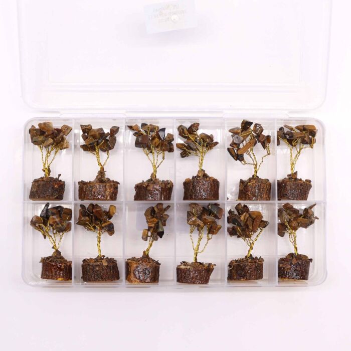 Mini Gemstone Tree On Wood Base - Tigereye (15 Stones)