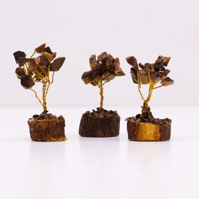 Mini Gemstone Tree On Wood Base - Tigereye (15 Stones)