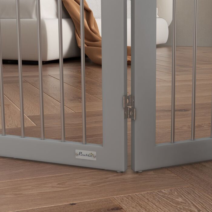 Pawhut Foldable Dog Gate, Freestanding Pet Gate, With Two Support Feet, For Staircases, Hallways, Doorways - Grey