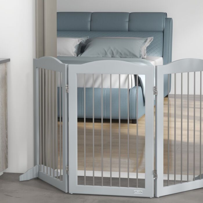 Pawhut Foldable Dog Gate, Freestanding Pet Gate, With Two Support Feet, For Staircases, Hallways, Doorways - Grey