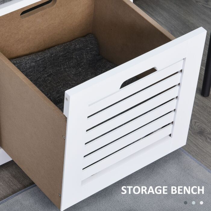 Homcom White Storage Bench With 3 Drawers & Removable Grey Seat Cushion Hallway Organisation Furniture