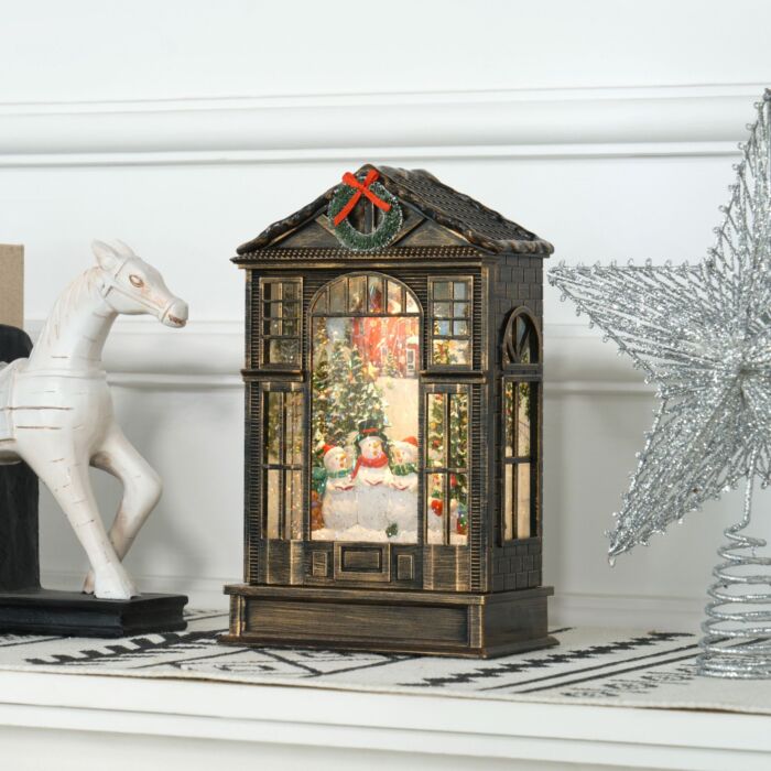 Homcom Christmas Snow Globe Lantern With Lights, Musical Snow Globe With Swirling Glitter, Battery Operated Musical Christmas Decoration For Holiday Party Gift, Bronze Tone