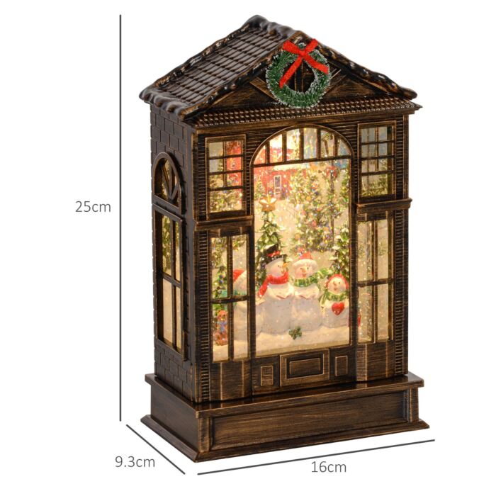 Homcom Christmas Snow Globe Lantern With Lights, Musical Snow Globe With Swirling Glitter, Battery Operated Musical Christmas Decoration For Holiday Party Gift, Bronze Tone