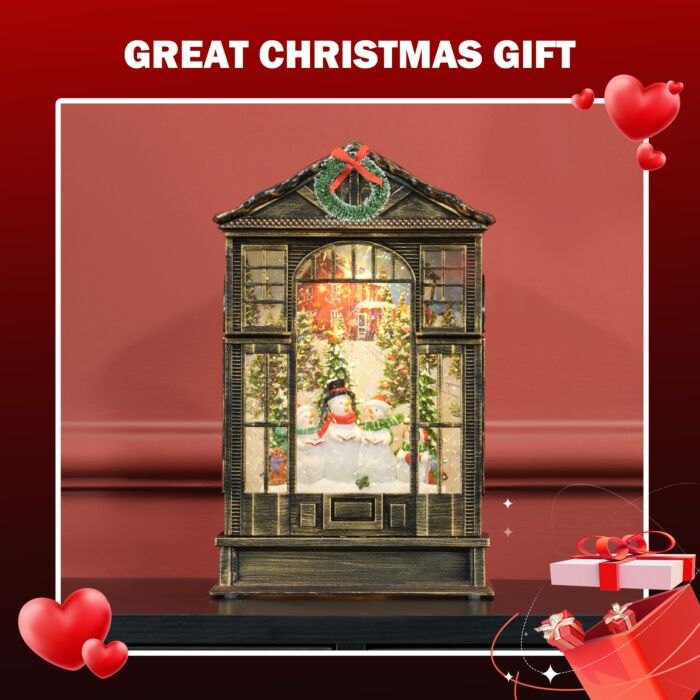 Homcom Christmas Snow Globe Lantern With Lights, Musical Snow Globe With Swirling Glitter, Battery Operated Musical Christmas Decoration For Holiday Party Gift, Bronze Tone