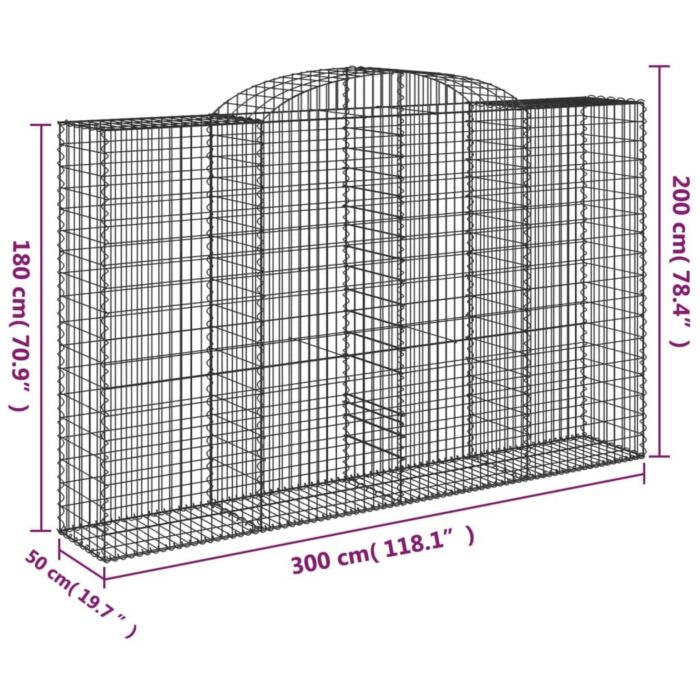 Vidaxl Arched Gabion Baskets 2 Pcs 300x50x180/200 Cm Galvanised Iron