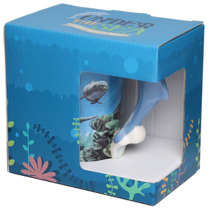 Ceramic Sealife Printed Mug With Dolphin Handle