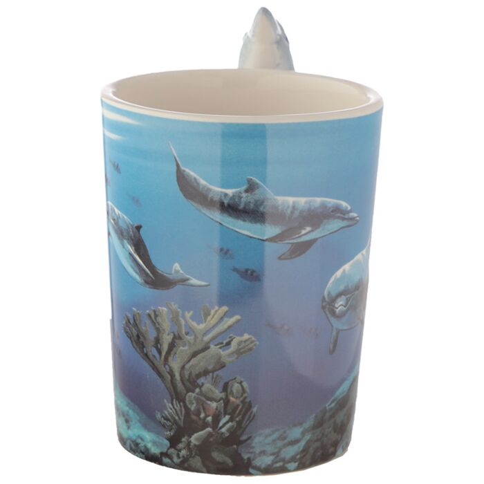 Ceramic Sealife Printed Mug With Dolphin Handle