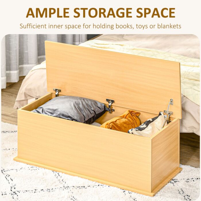 Homcom Wooden Storage Trunk Clothes Toy Chest Bench Seat Ottoman Bedding Blanket Trunk Container With Lid - Burlywood