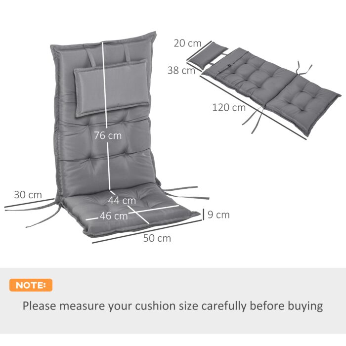 Outsunny Set Of 2 Outdoor Chair Cushions, High Back Padded Patio Chair With Pillow,20l X 50w X 9d Cm Dark Grey