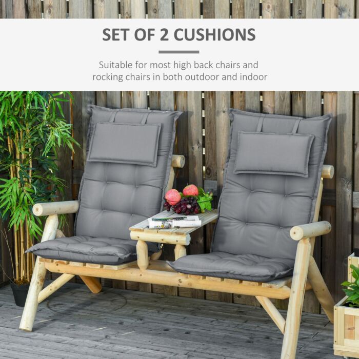 Outsunny Set Of 2 Outdoor Chair Cushions, High Back Padded Patio Chair With Pillow,20l X 50w X 9d Cm Dark Grey