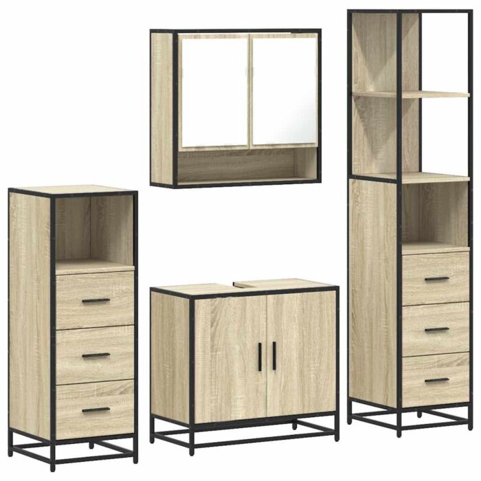 Vidaxl 4 Piece Bathroom Furniture Set Sonoma Oak Engineered Wood