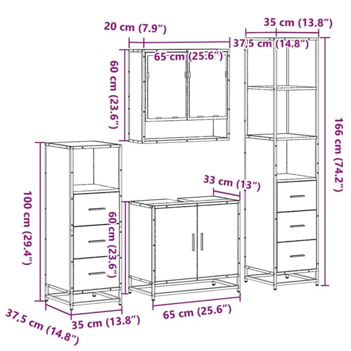 Vidaxl 4 Piece Bathroom Furniture Set Sonoma Oak Engineered Wood