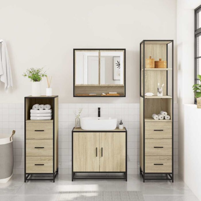Vidaxl 4 Piece Bathroom Furniture Set Sonoma Oak Engineered Wood