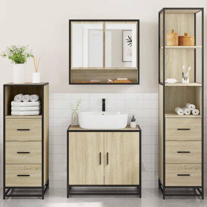 Vidaxl 4 Piece Bathroom Furniture Set Sonoma Oak Engineered Wood