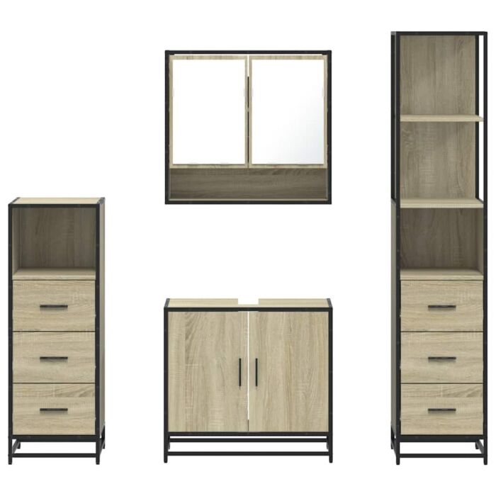 Vidaxl 4 Piece Bathroom Furniture Set Sonoma Oak Engineered Wood