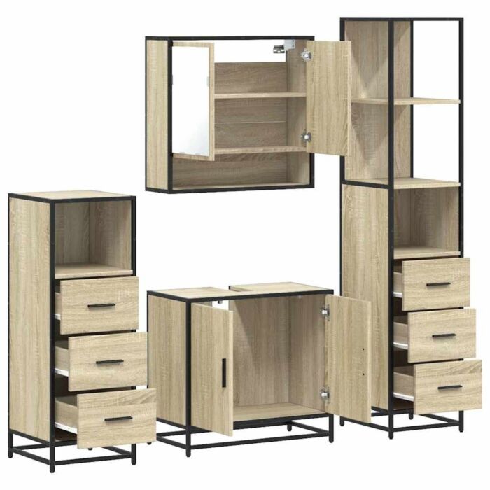 Vidaxl 4 Piece Bathroom Furniture Set Sonoma Oak Engineered Wood