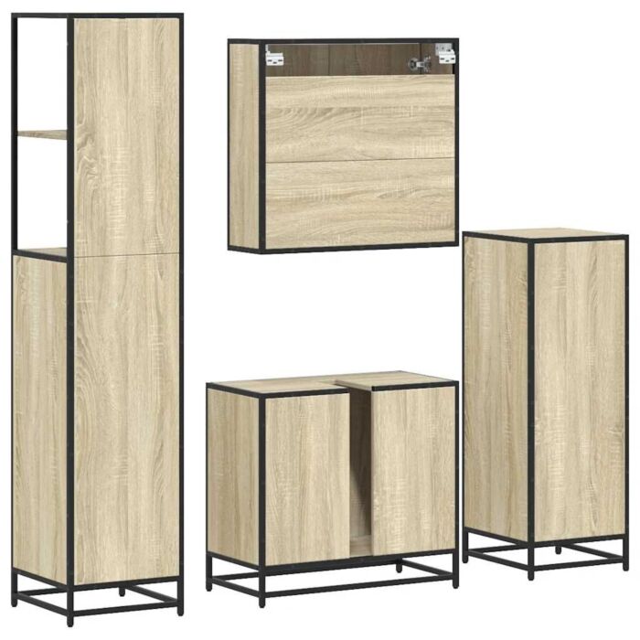 Vidaxl 4 Piece Bathroom Furniture Set Sonoma Oak Engineered Wood