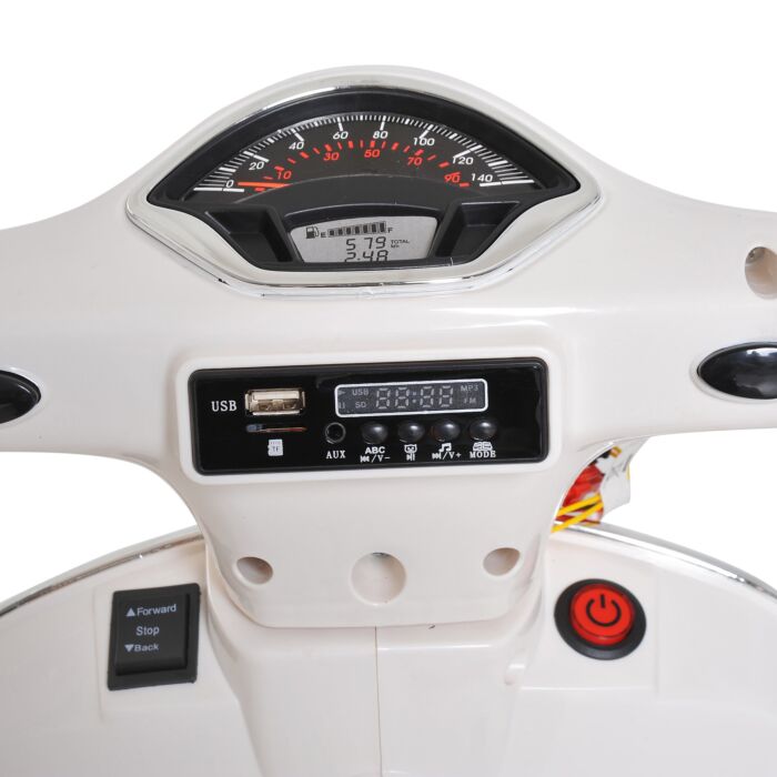 Vespa Kids Ride On Motorcycle, 6v, W/led Lights - White - Homcom