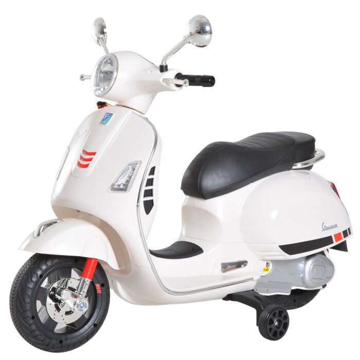 Vespa Kids Ride On Motorcycle, 6v, W/led Lights - White - Homcom
