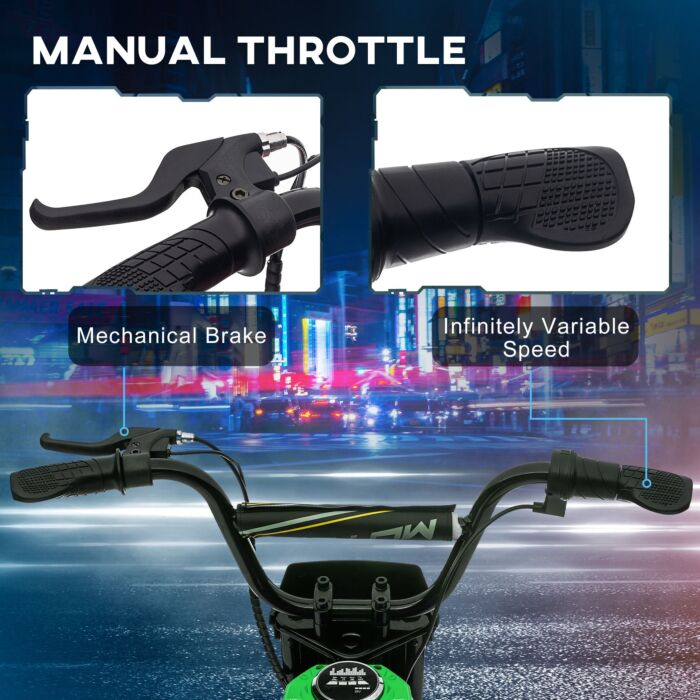 Homcom 24v Electric Motorbike, Dirt Bike With Twist Grip Throttle, Music Horn, 12" Pneumatic Tyres, 16 Km/h Max. Speed, Green