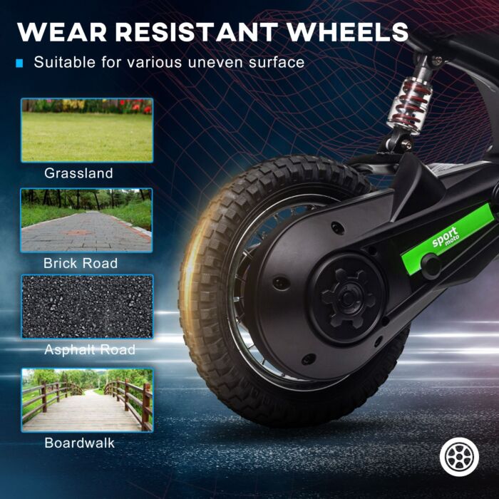 Homcom 24v Electric Motorbike, Dirt Bike With Twist Grip Throttle, Music Horn, 12" Pneumatic Tyres, 16 Km/h Max. Speed, Green