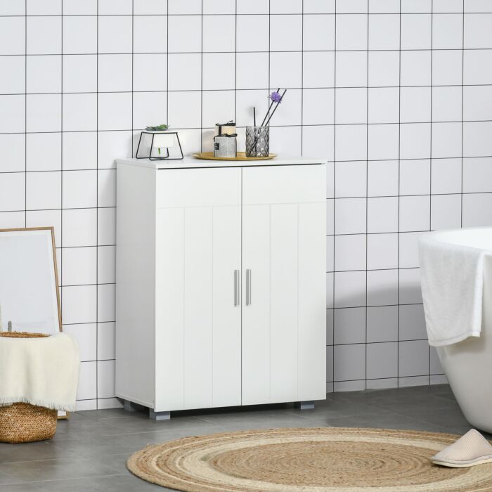 Kleankin Modern Bathroom Floor Cabinet, Free Standing Linen Cabinet, Storage Cupboard With 3 Tier Shelves, White