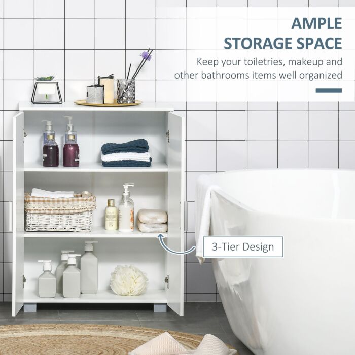Kleankin Modern Bathroom Floor Cabinet, Free Standing Linen Cabinet, Storage Cupboard With 3 Tier Shelves, White