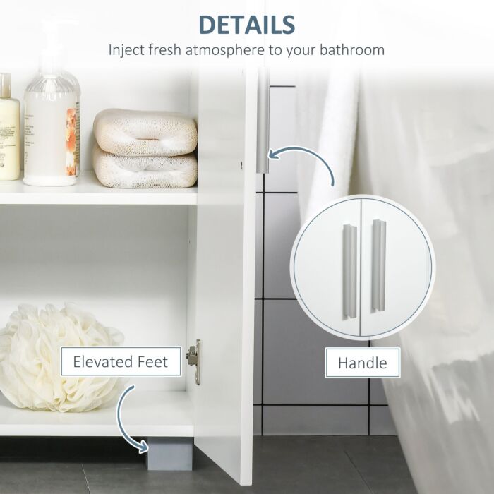 Kleankin Modern Bathroom Floor Cabinet, Free Standing Linen Cabinet, Storage Cupboard With 3 Tier Shelves, White