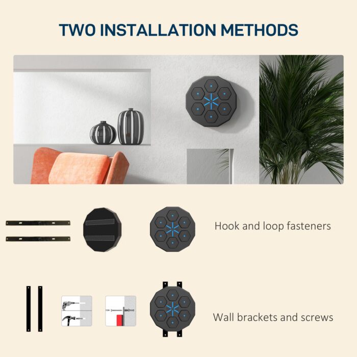 Sportnow Music Boxing Machine With Bluetooth Connection And Led Light Smart, Wall Mounted For Punching Beat Boxing Training