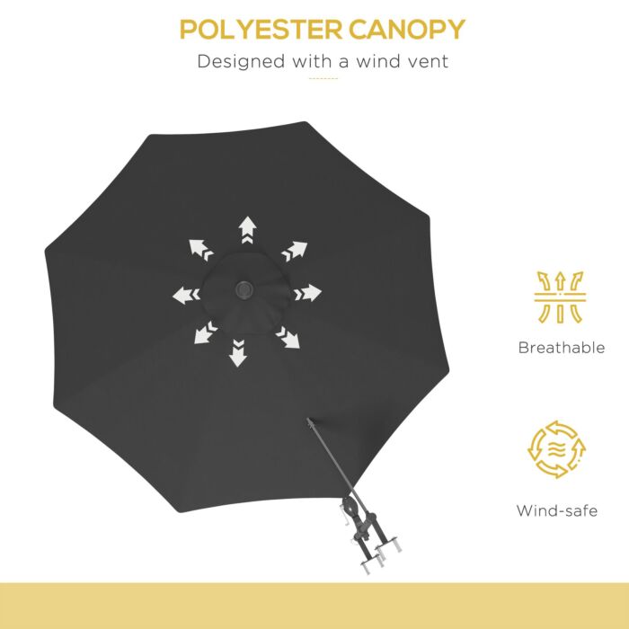 Outsunny Wall Mounted Umbrella With Vent, Garden Patio Parasol Umbrella Sun Shade Canopy, Charcoal Grey