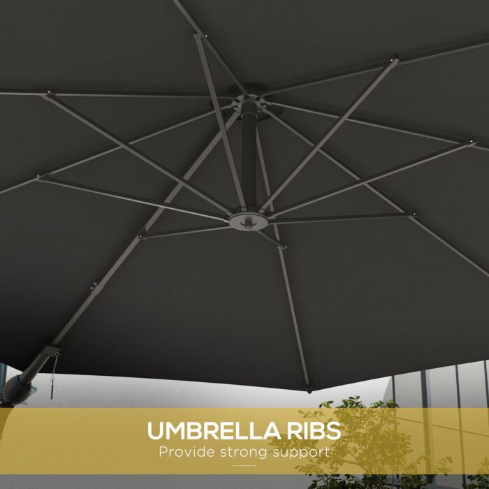 Outsunny Wall Mounted Umbrella With Vent, Garden Patio Parasol Umbrella Sun Shade Canopy, Charcoal Grey