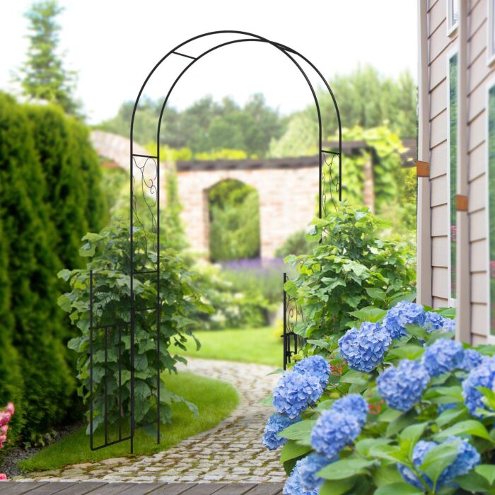 Outsunny Outdoor Garden Arch With Double Gates, Metal Garden Arbor For Climbing Plants, Roses, Vines, Wedding Arch For Outdoor, 125l X 38w X 227h Cm, Black