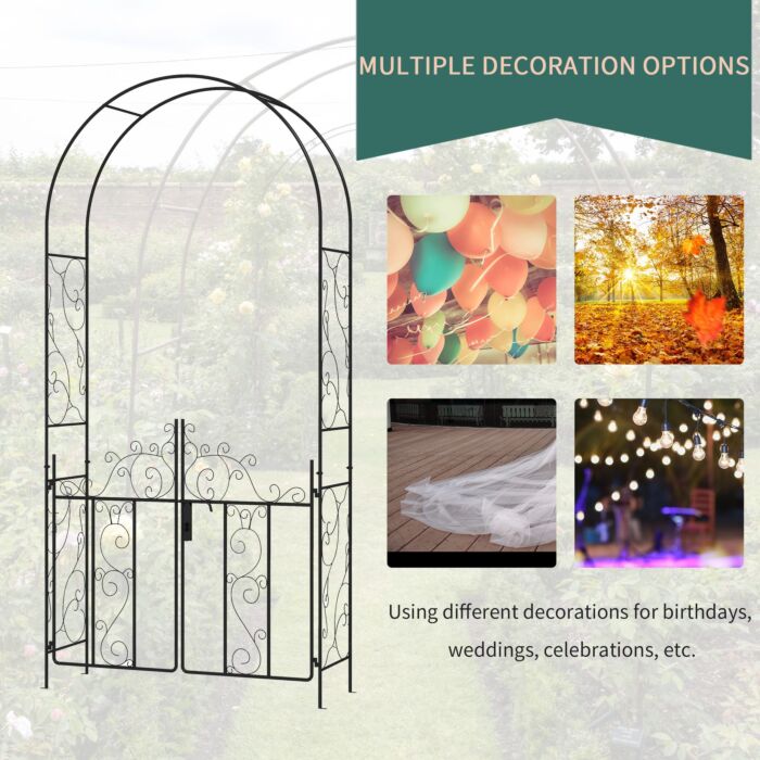 Outsunny Outdoor Garden Arch With Double Gates, Metal Garden Arbor For Climbing Plants, Roses, Vines, Wedding Arch For Outdoor, 125l X 38w X 227h Cm, Black